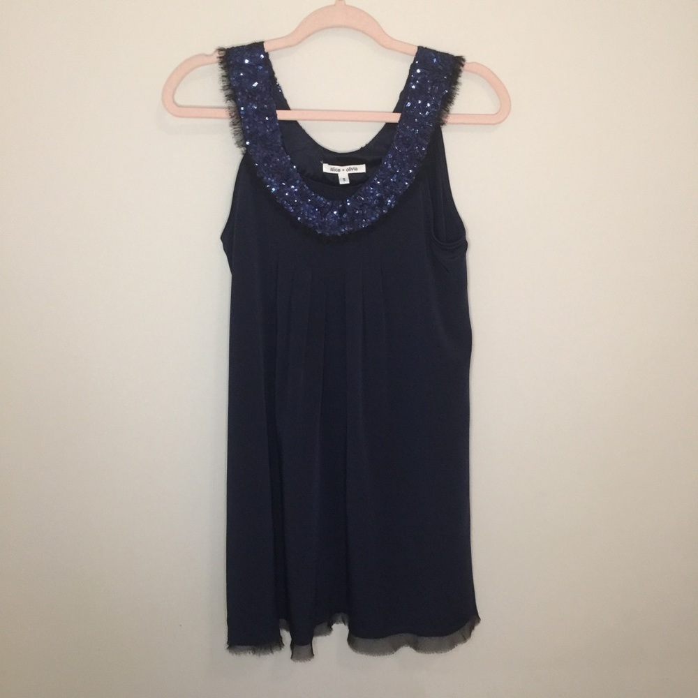 Alice + Olivia Navy Silk Embellished Dress- Size S